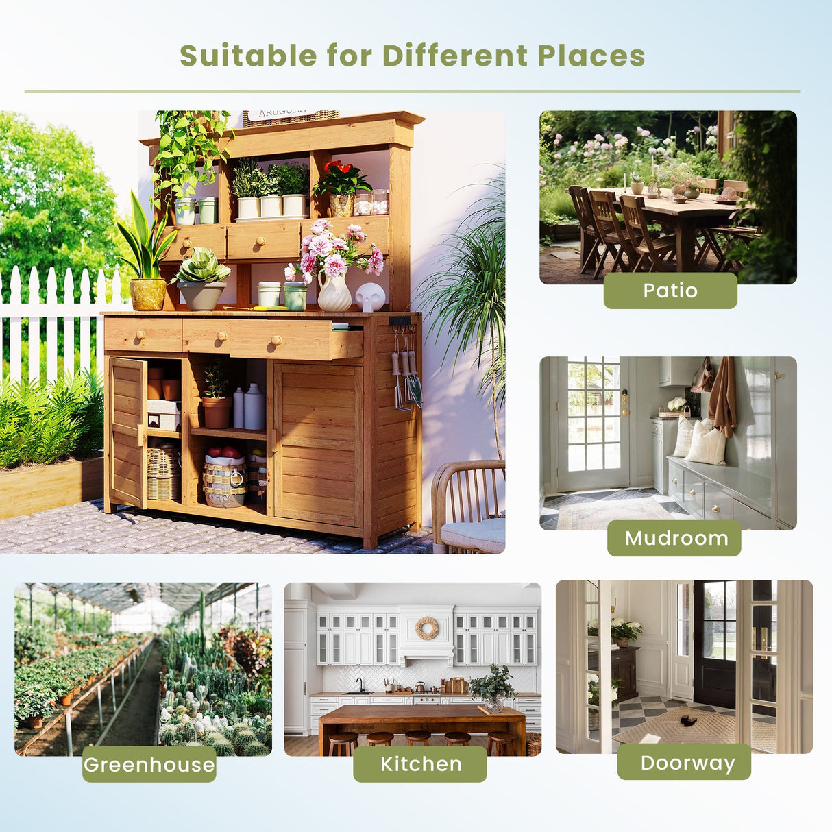 TOPMAX 65.7'' Tall Garden Potting Bench Table with Hutch