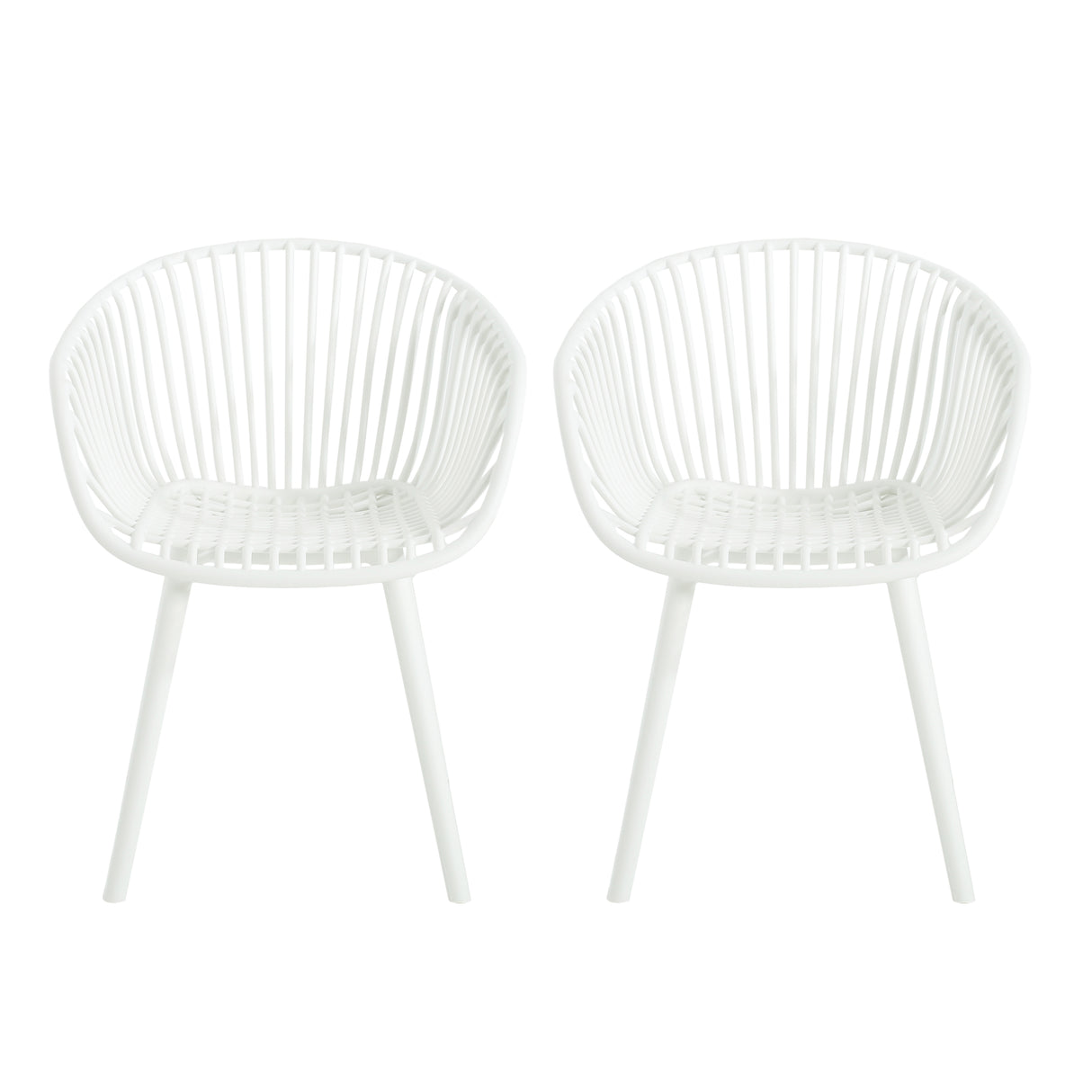 Modern Mykonos Outdoor Dining Chairs Set of 2 with Weather-Resistant White Plastic Resin