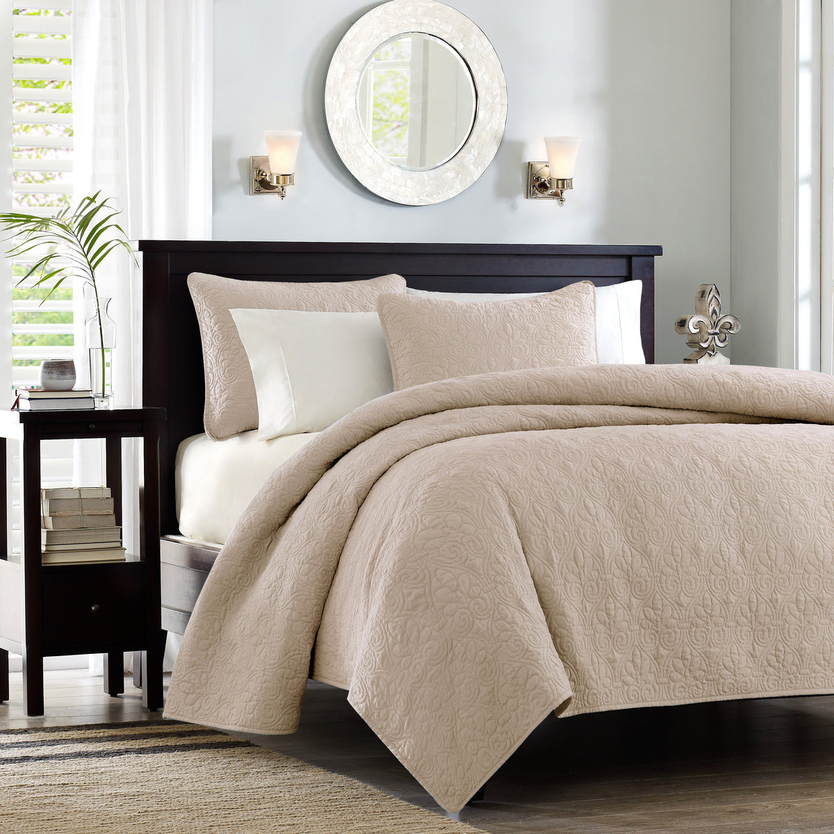 Reversible Quilt Set with Antimicrobial Cotton - Khaki Full/Queen
