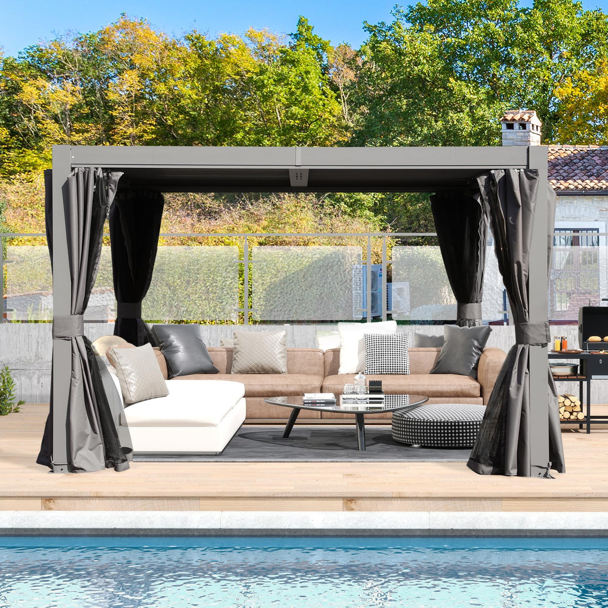10x10 FT Outdoor Louvered Pergola with Adjustable Louvers