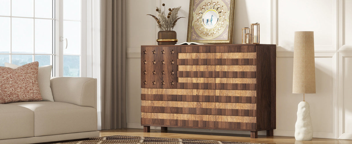 55-Inch Walnut Buffet Sideboard Cabinet with Storage