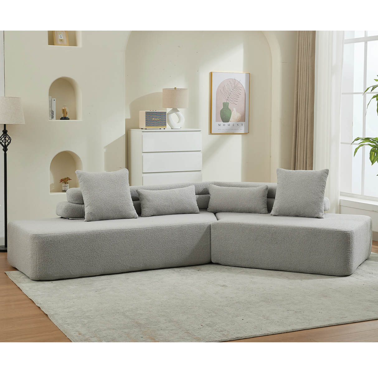 Minimalist Cloud Sectional Couch - 4-Seater in Light Gray