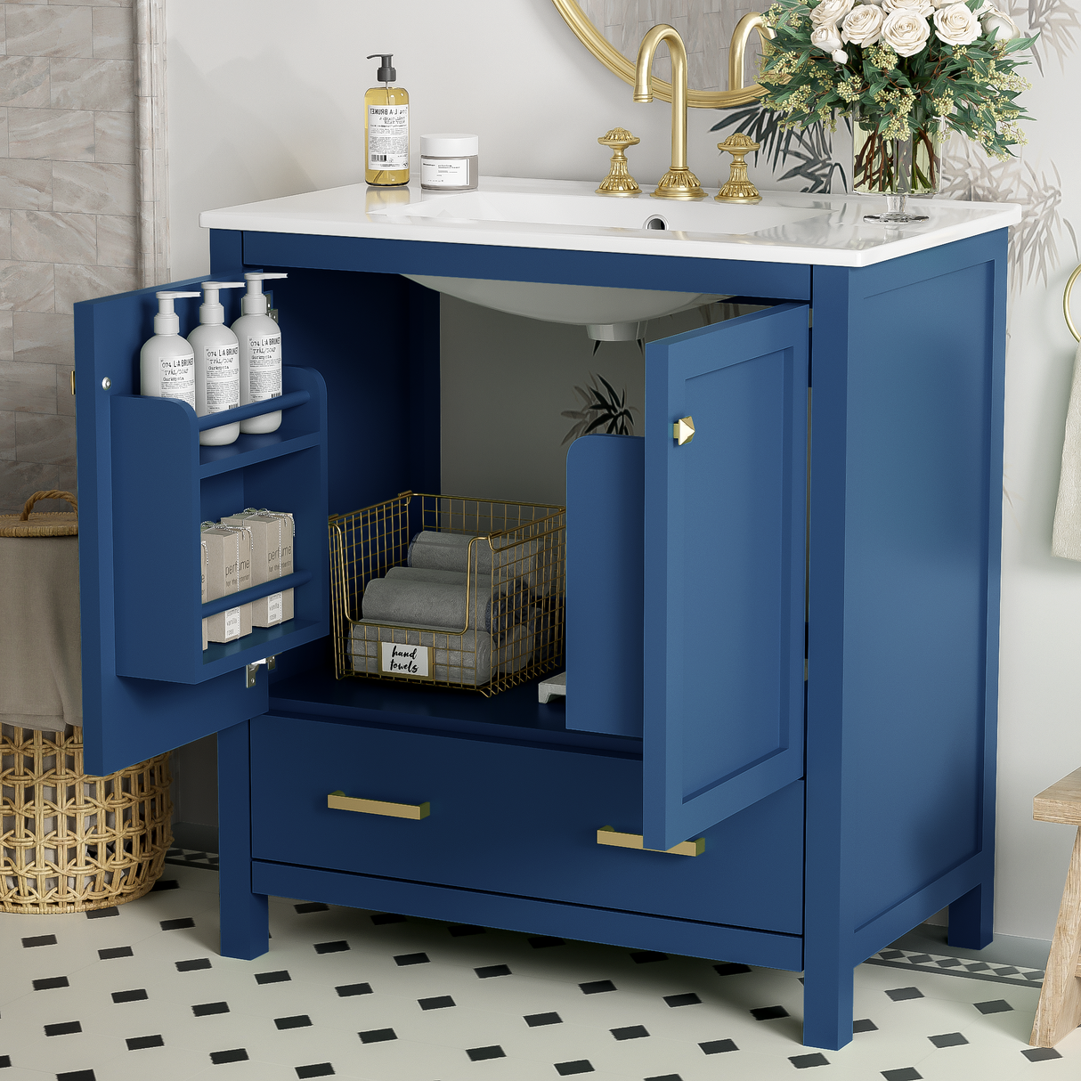 30" Blue Bathroom Vanity with Single Sink
