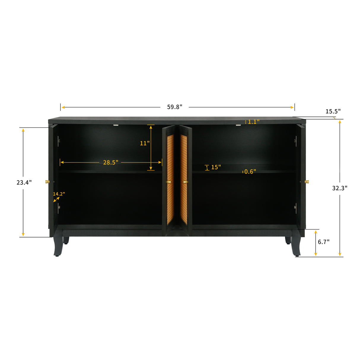 Opal Handcrafted Rattan-Door Wooden Sideboard