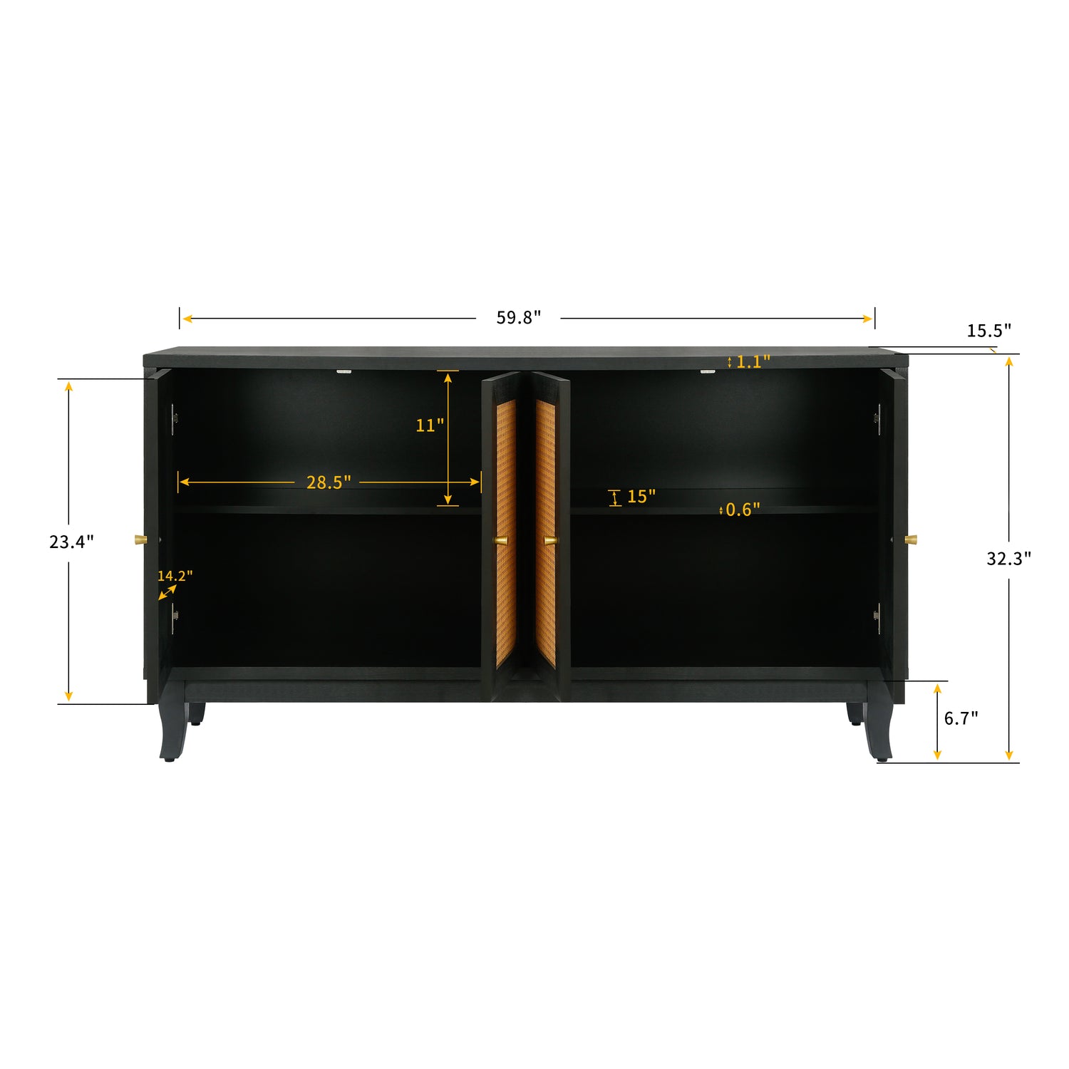 Opal Handcrafted Rattan-Door Wooden Sideboard