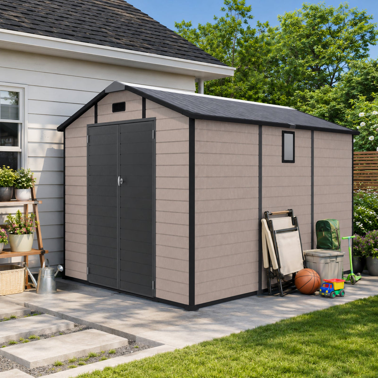 8x10 FT Plastic Outdoor Storage Shed - Lockable Resin Tool Shed