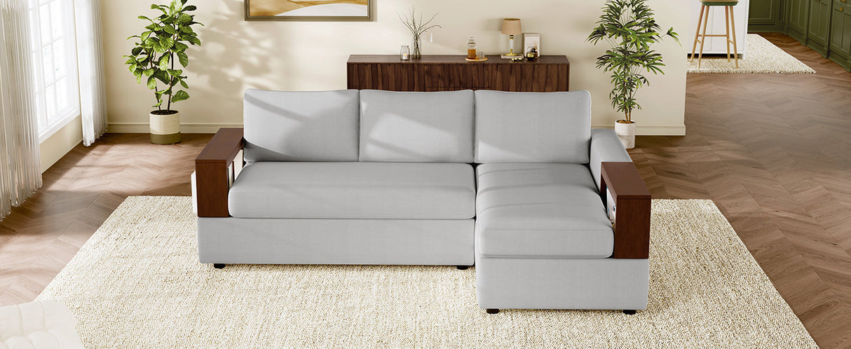 87.4' Sectional Sofa with Reversible Armrests Gray Chenille Upholstery