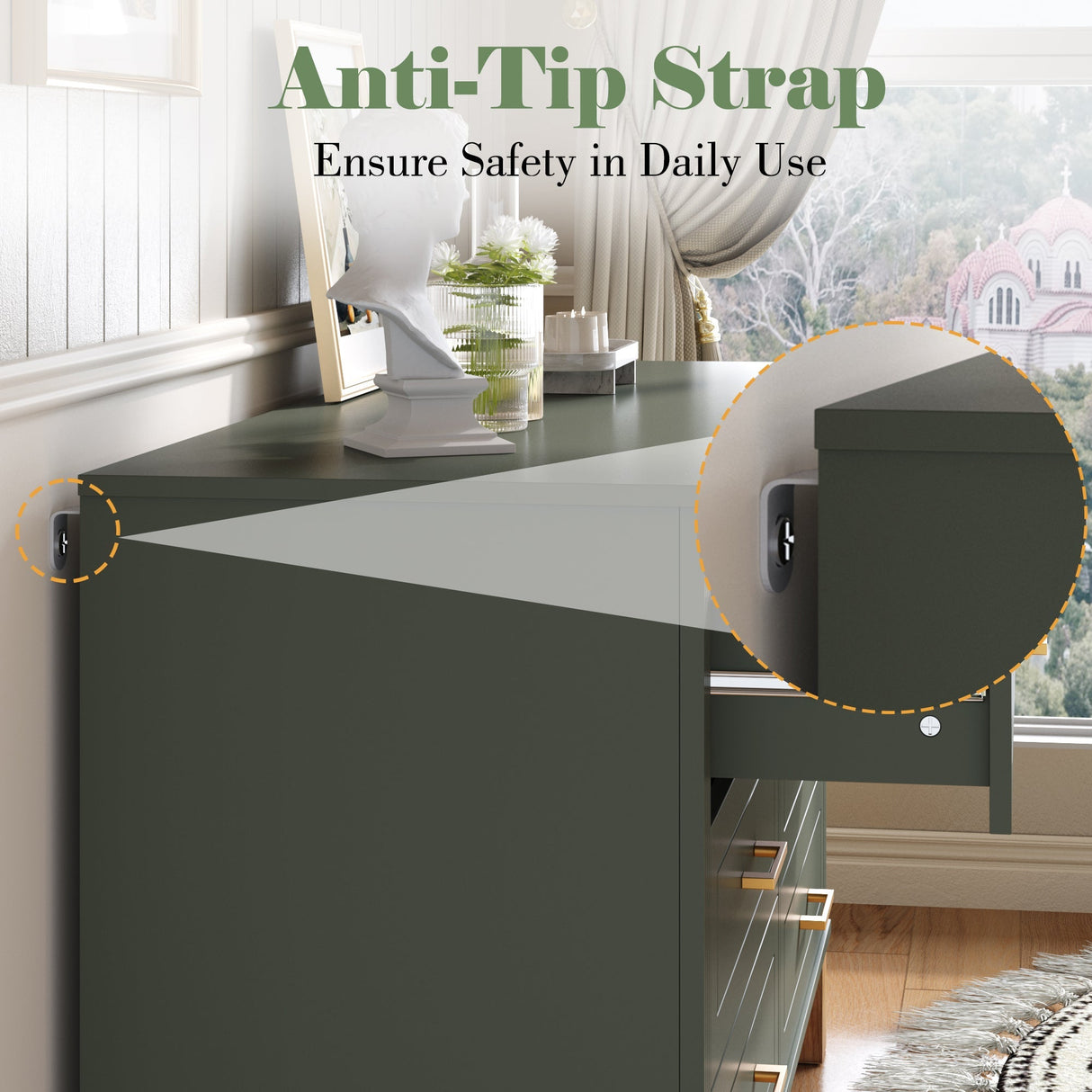 6-Drawer Double Dresser in Olive