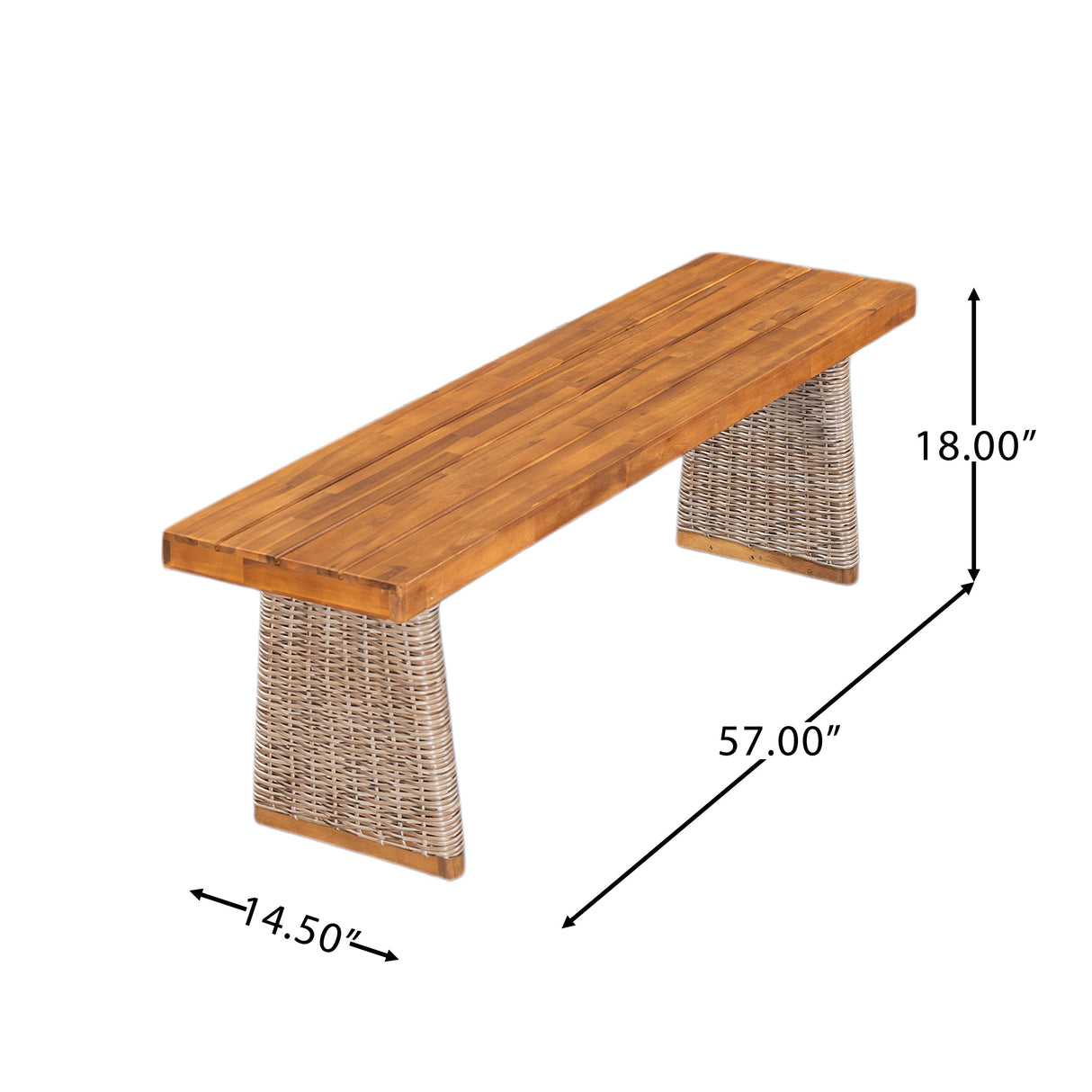 Outdoor 6 Pieces Acacia Wood Dining Set with Handwoven Rattan Legs, Brown Wicker