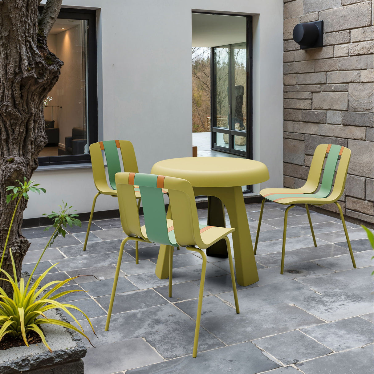 Modern Striped Blocking Single Chairs, Waterproof And Fade Resistant (Set of 4)