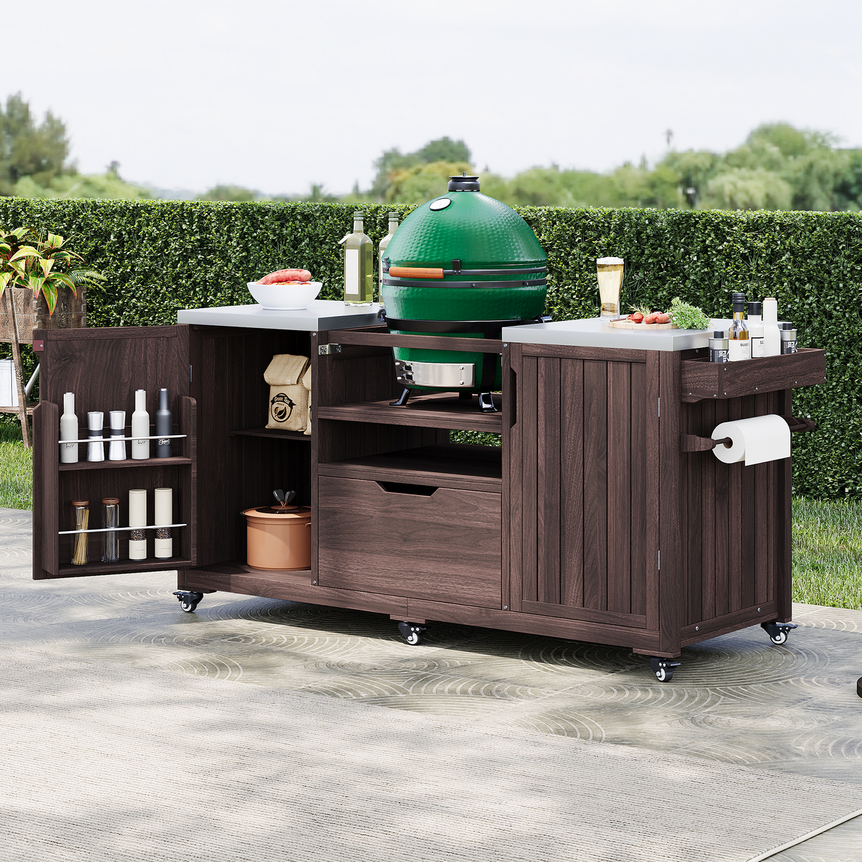 K&K 66.5' Outdoor Kitchen Island for Big Green Egg Grills