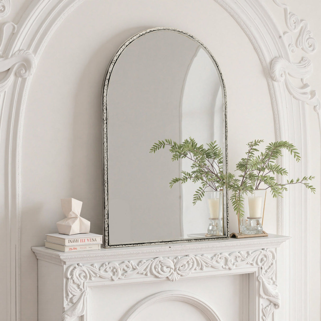 Arched Silver Wall Mirror with Tempered Glass Metal Frame