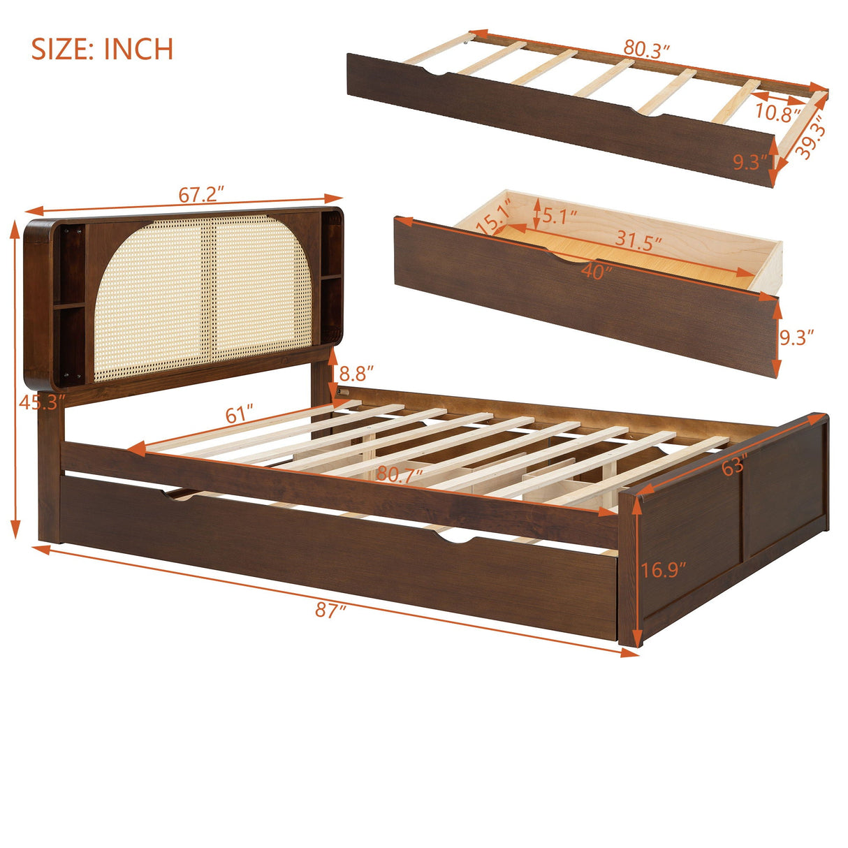 Headboard Bed With 2 Drawers And Trundle