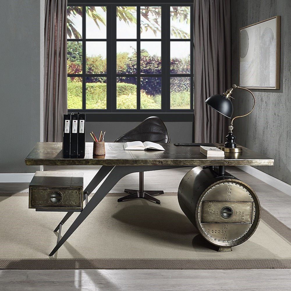 Brancaster - Executive Writing Desk With USB - Bronze Aluminum
