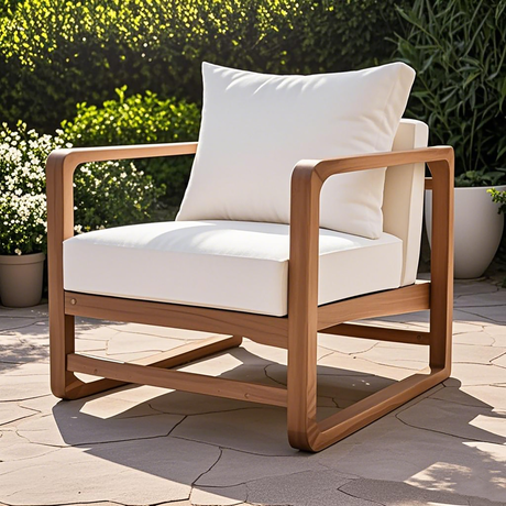 Outdoor-Lounge-Chair,-Acacia-Wood-Club-Chair,-Oversized-Seat-with-White-Cushion-Set-Outdoor-Chairs