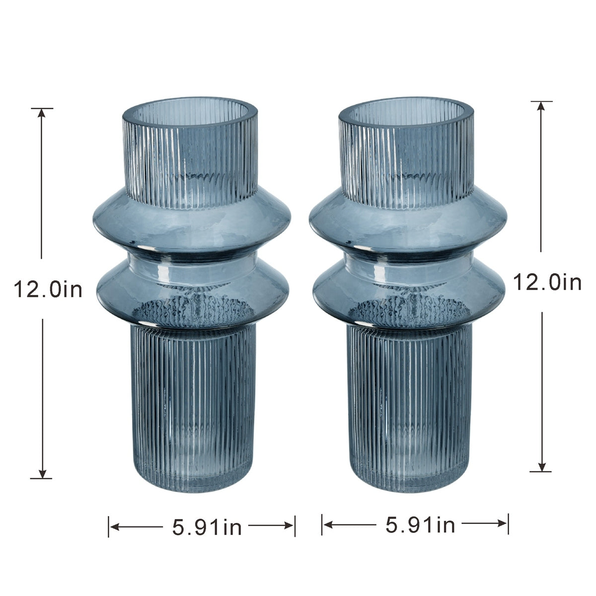 D5.9x11.8'H Fluted Accent Vases with Ribbed Design, Set of 2