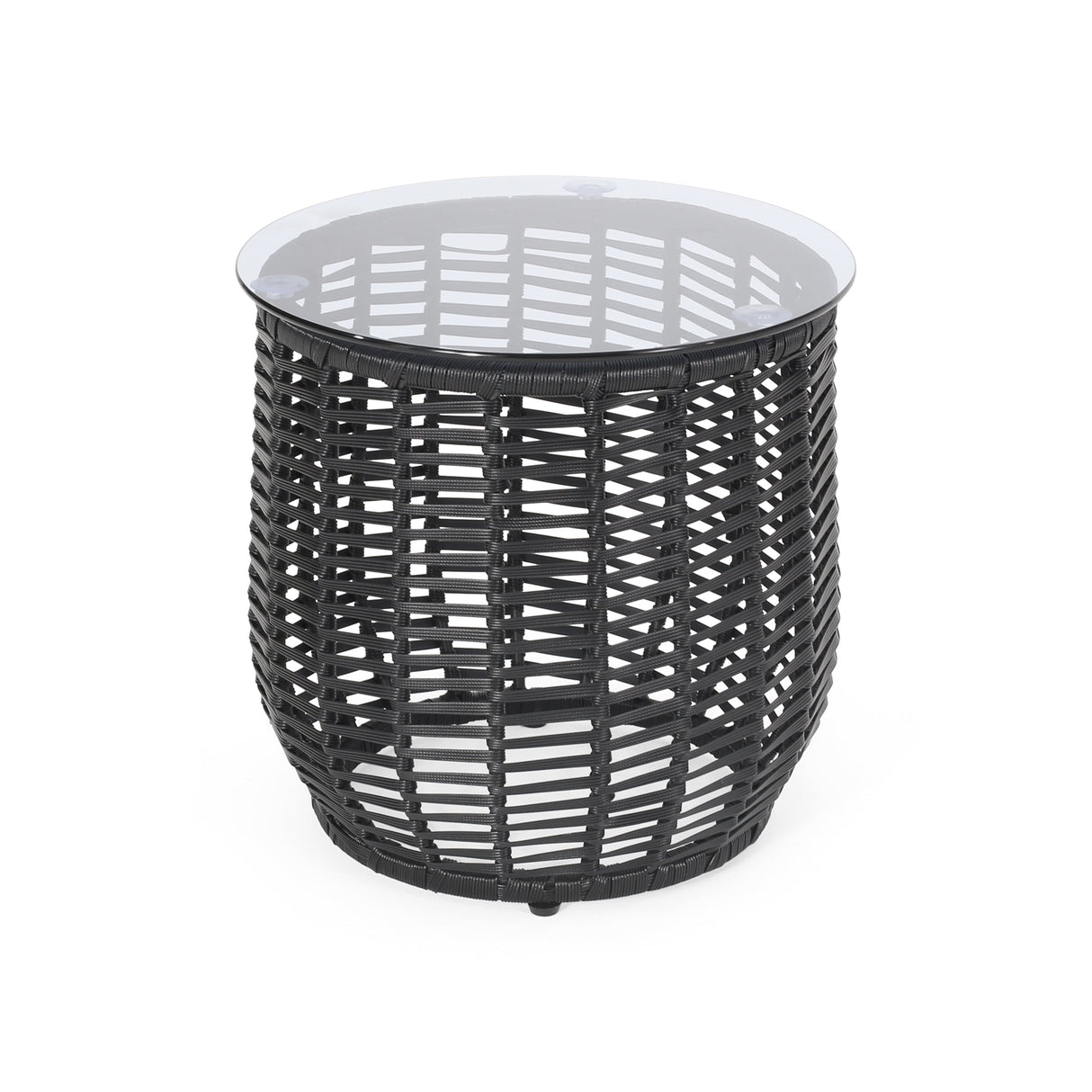 Boho ARIAS Side Table with Tempered Glass Top and Rattan Wrap