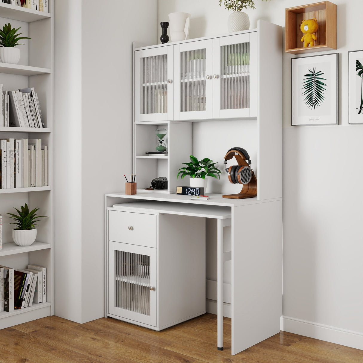 Computer Desk with Glass Door for Home Office or Study