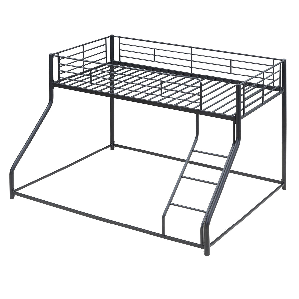 Metal Floor Bunk Bed With Sloped Ladder, Space Saving Design