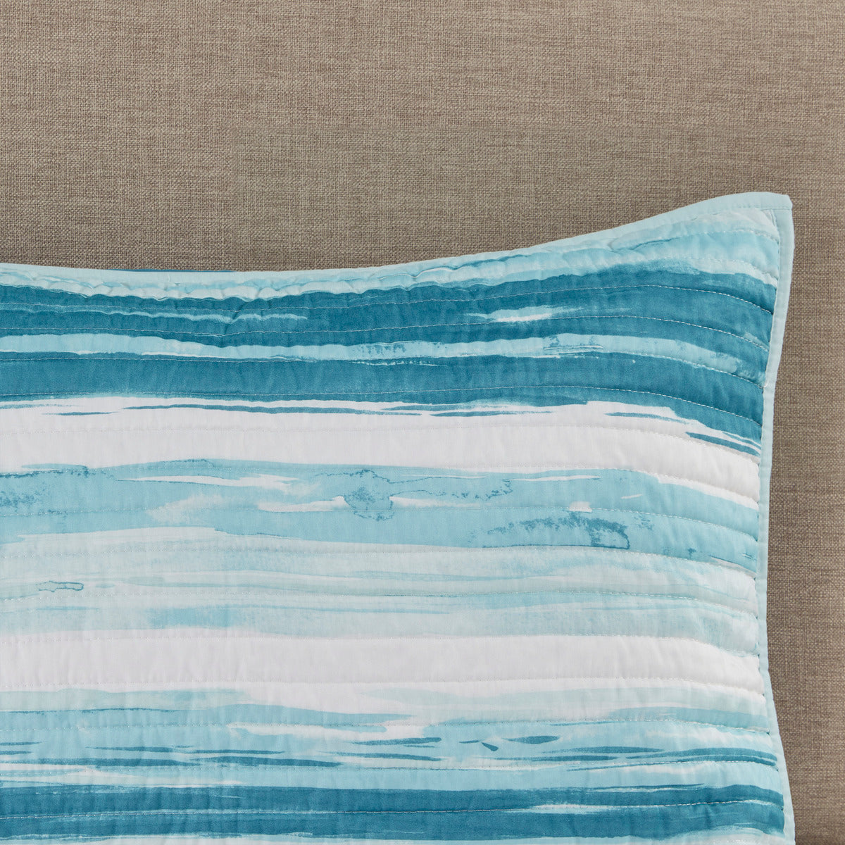 6 Piece Printed Quilt Set with Throw Pillows Aqua Full/Queen