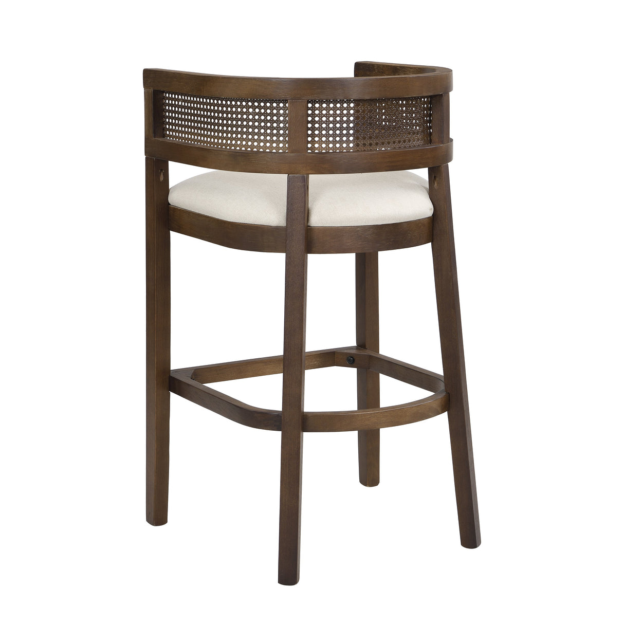 Wood And Rattan Upholstered Arm Bar Stools, Set of 2