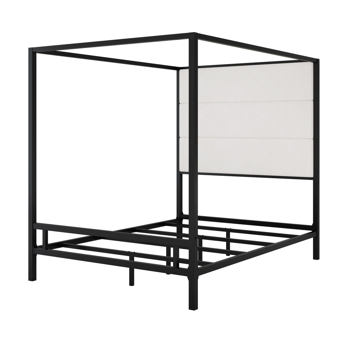 Canopy Bed With Tall Upholstered Headboard, 4 Poster Frame