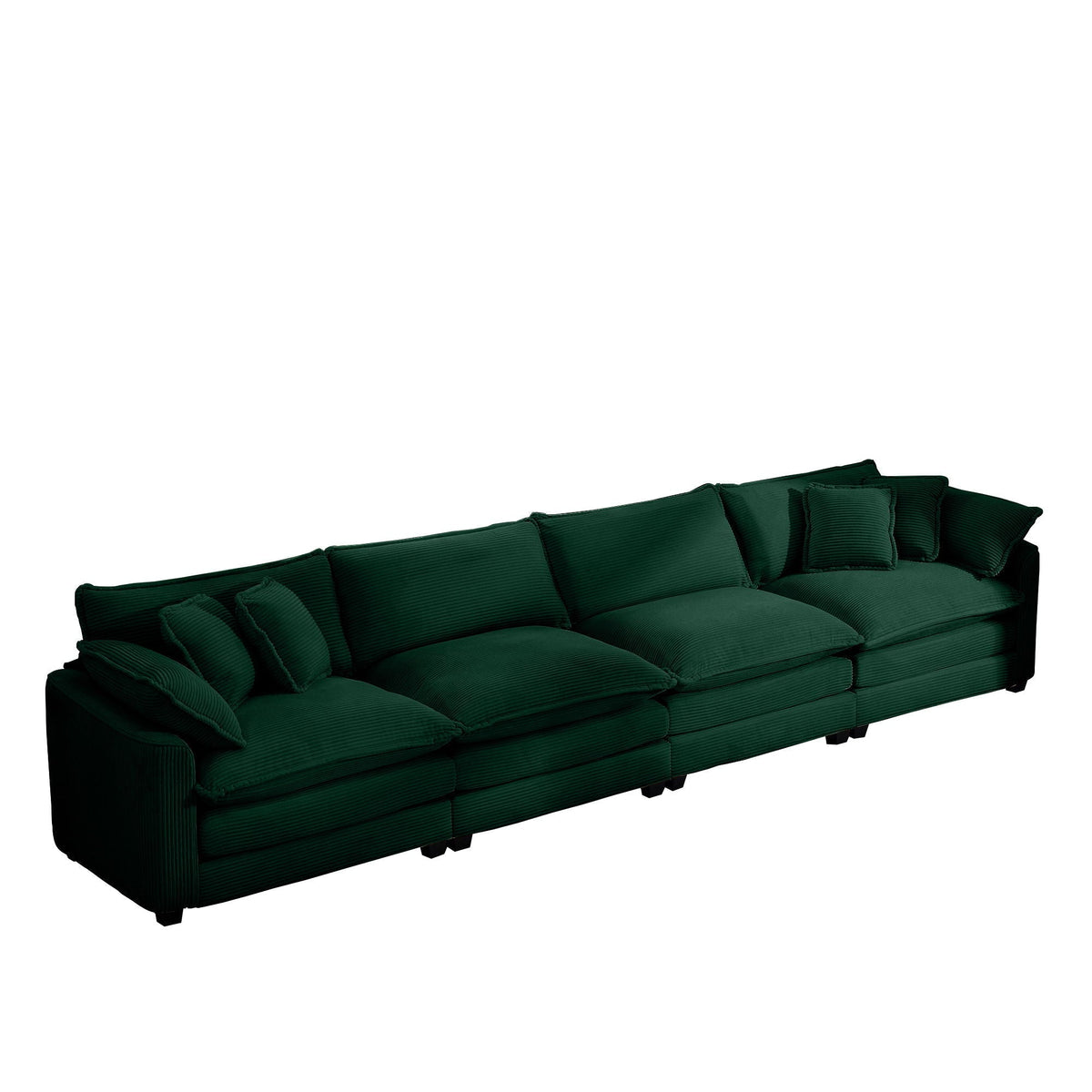Modern Upholstered 4 Seater Fabric Sofa with Arm and Throw Pillows - Multiple Colors