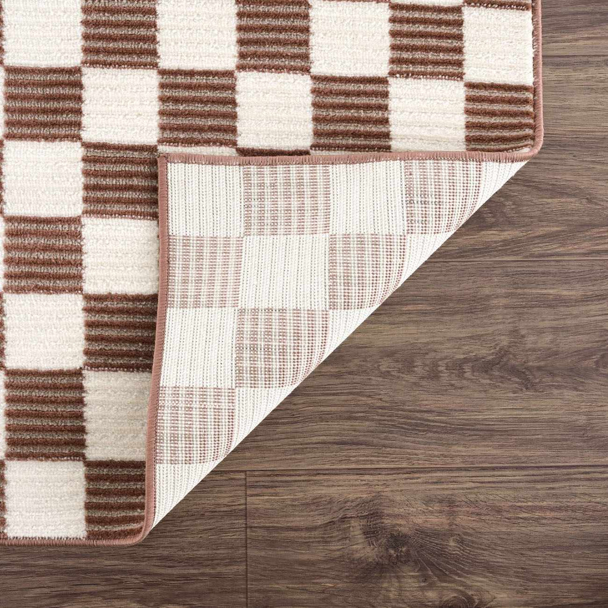 Kaysar Brown Checkered Washable Area Rug