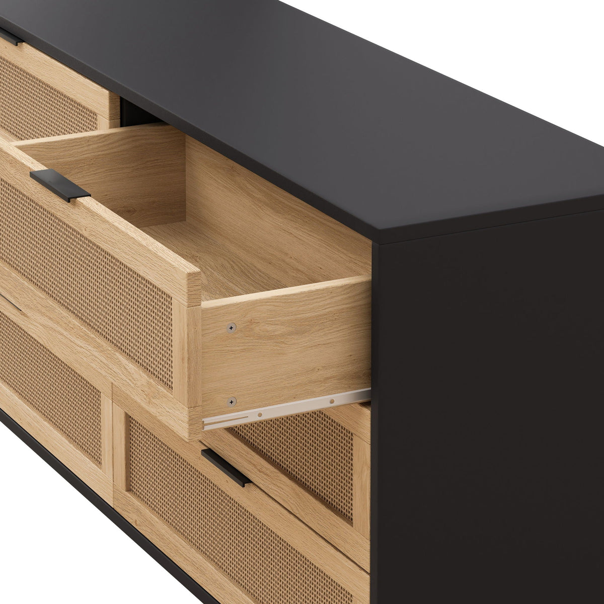 6 Drawer Storage Cabinet with Modern Rattan Drawers - Light Brown, Black, or White