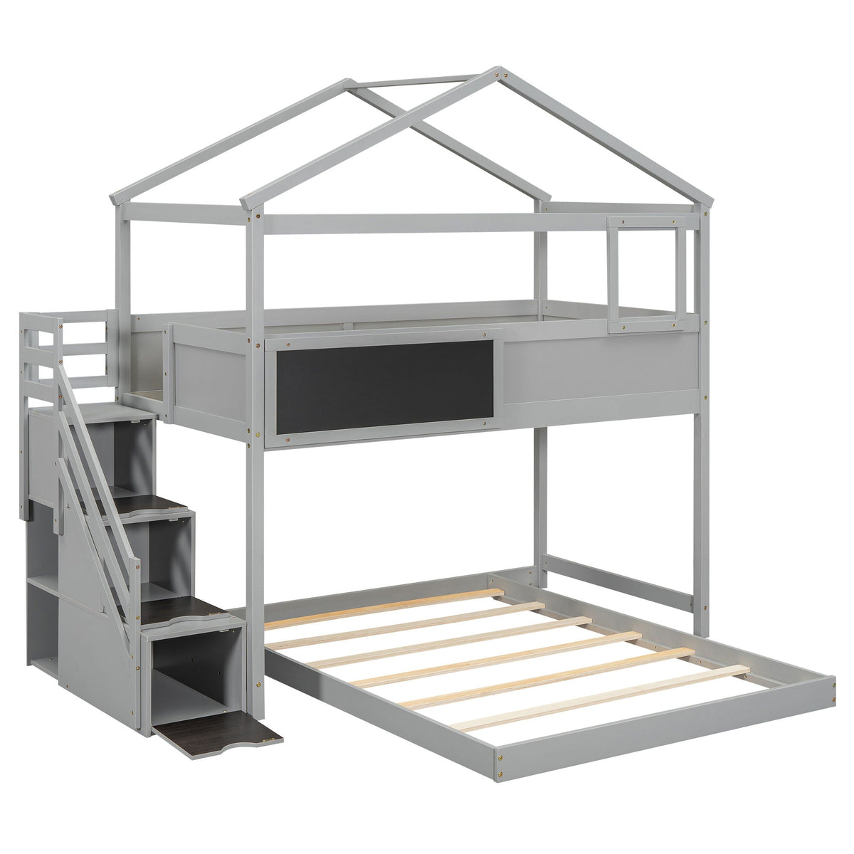 House Style Bunk Bed With Storage Staircase And board