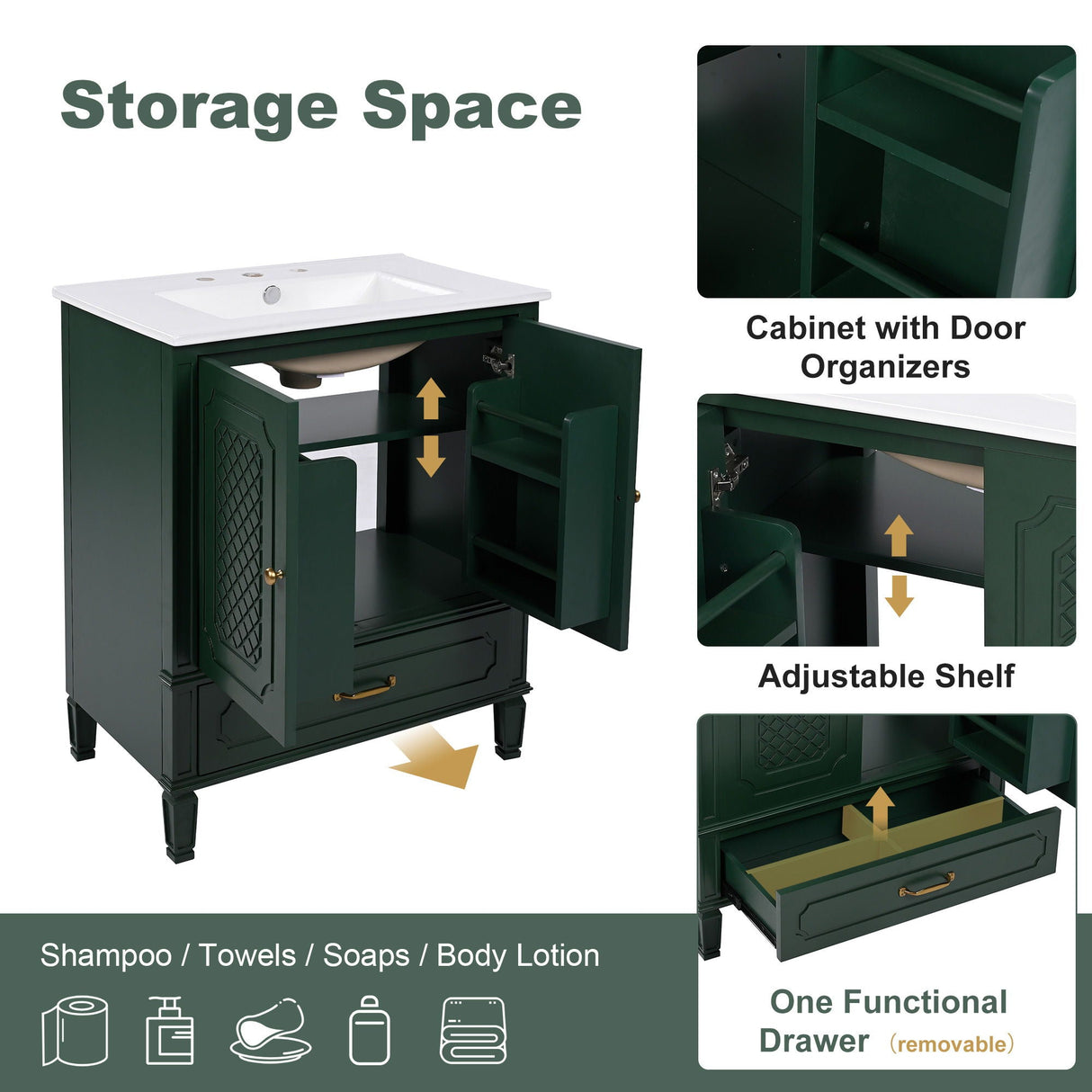Bathroom Vanity With Sink, Soft Closing Door, Multi Functional Storage