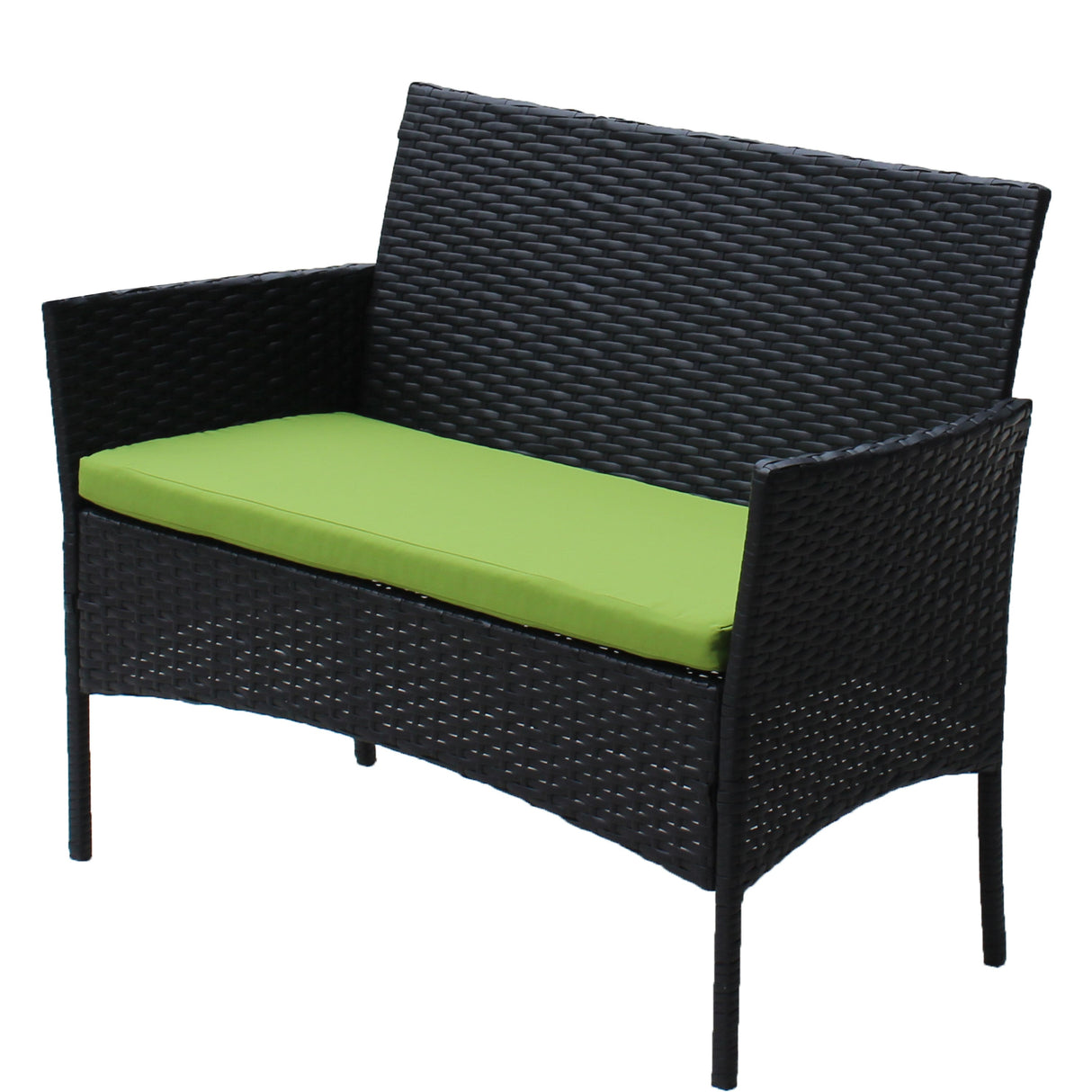 4 PC Rattan Patio Furniture Set Outdoor Cushioned Wicker Sofa Green Cushion