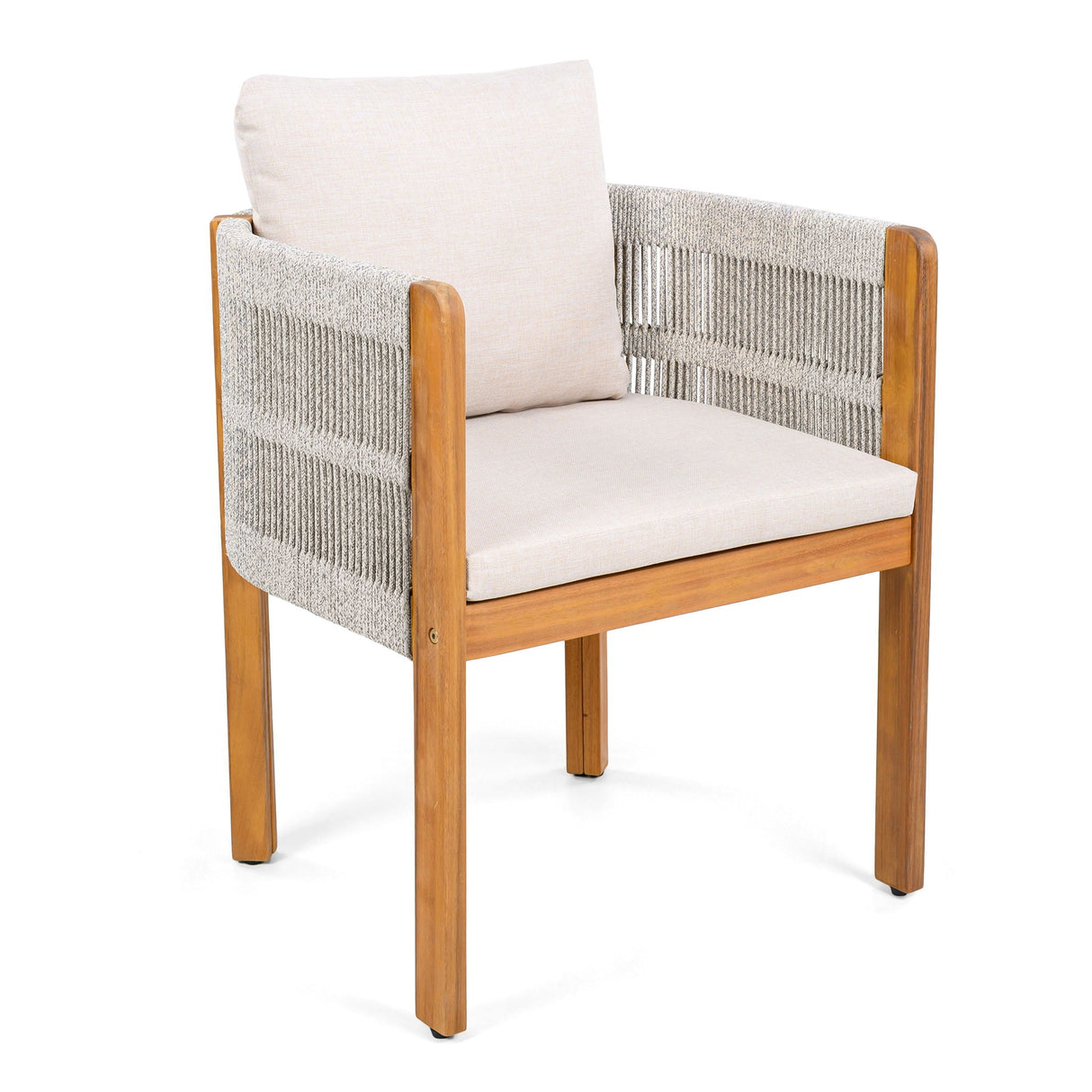 Outdoor Dining Chairs & Rope Handles (Set of 2) - Beige / Teak