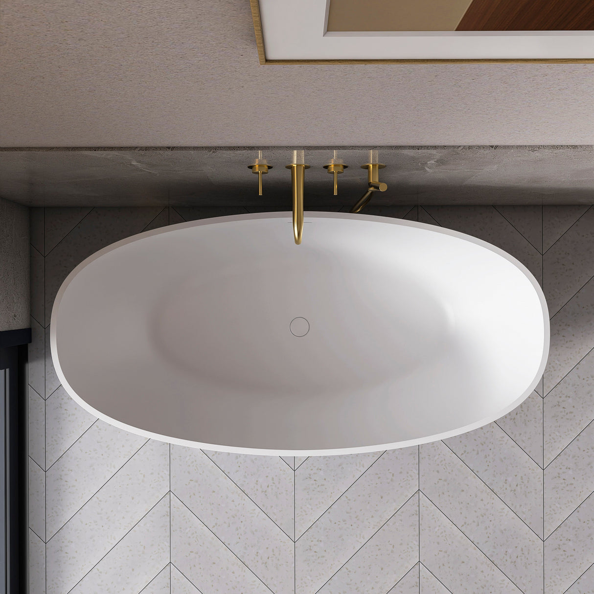61 Inch Small Size Artificial Stone Solid Surface Freestanding Bathroom Bathtub