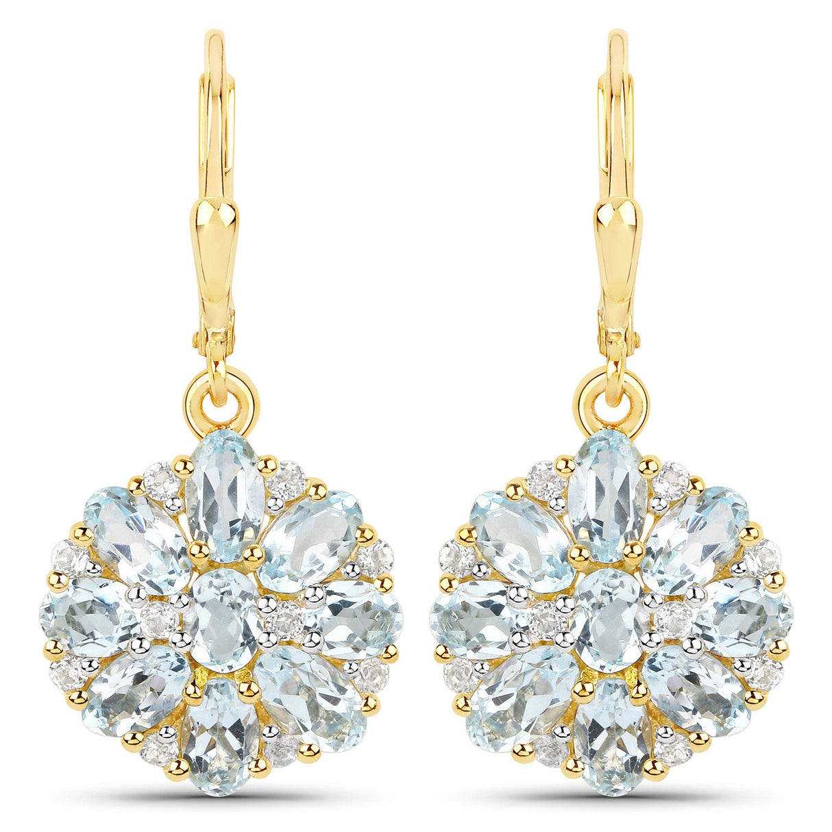 18K Yellow Gold Plated 4.58 Carat Genuine Blue Topaz and White Topaz .925 Sterling Silver Earrings