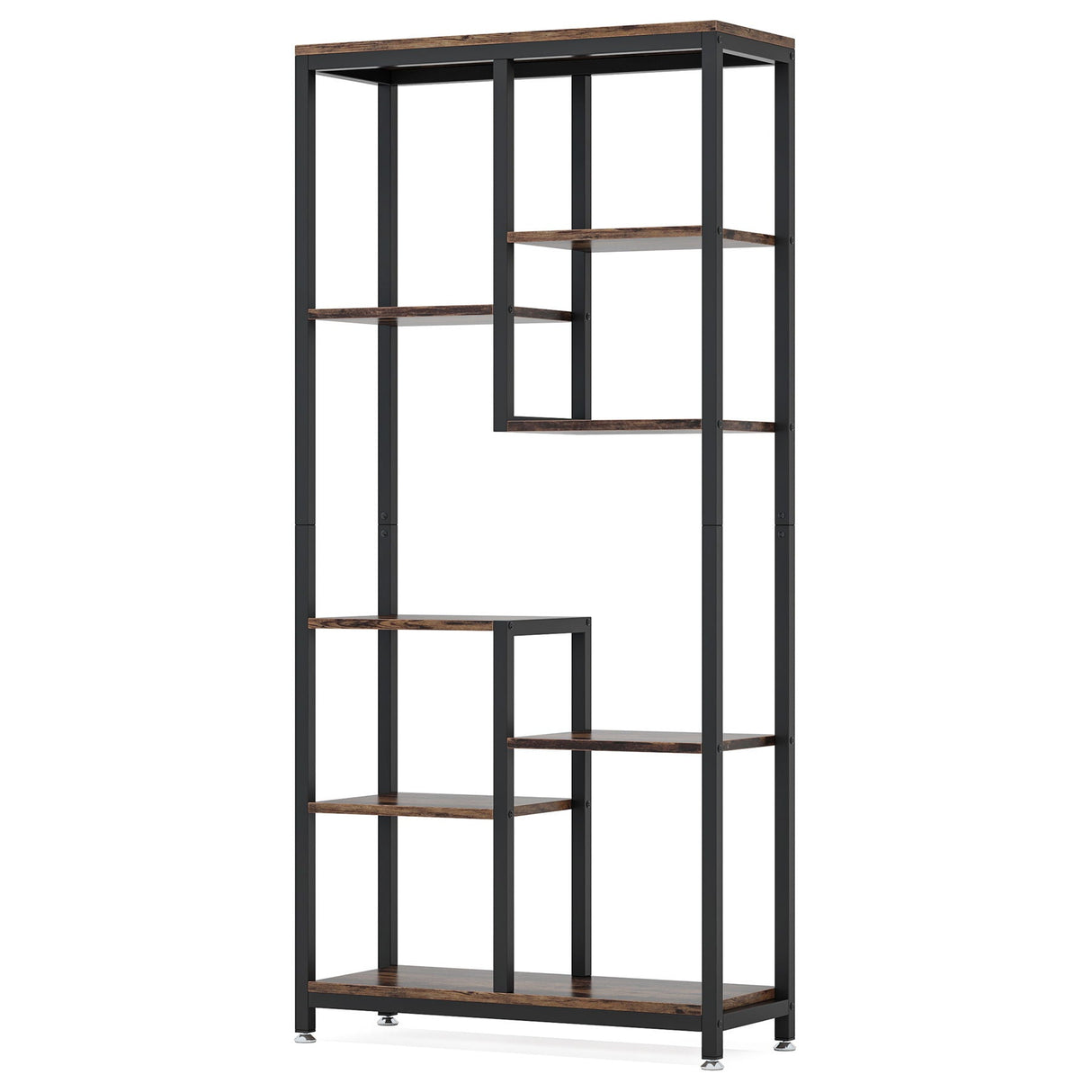 6 Tier, 8 Shelf Etagere Bookcase Storage Display Rack For Living Room - Rustic Brown