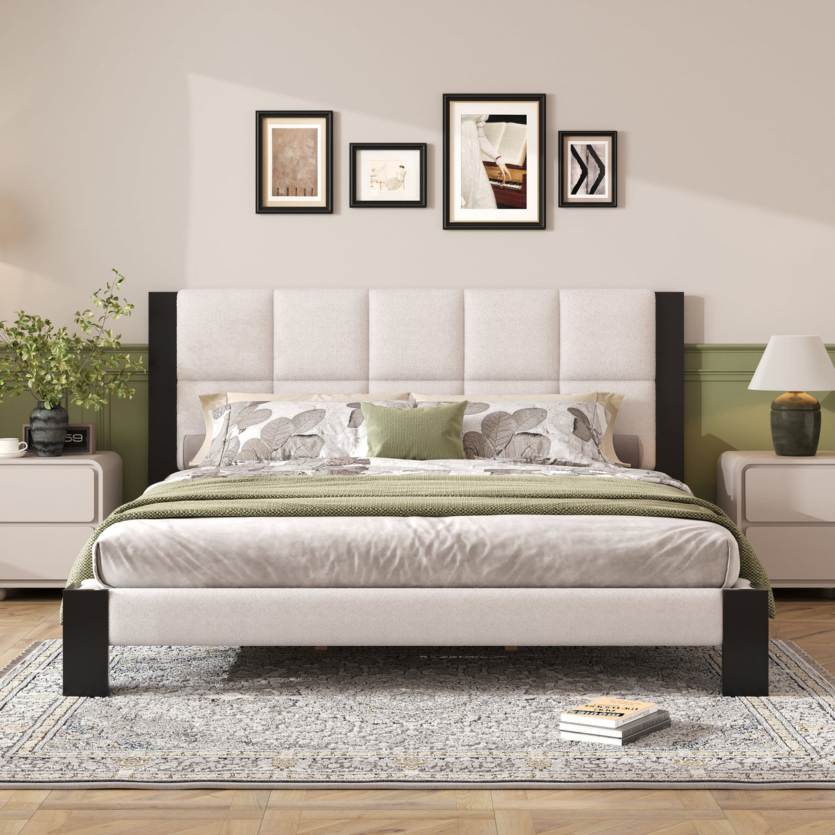Boucle Cal King Bed Frame with Cube Headboard