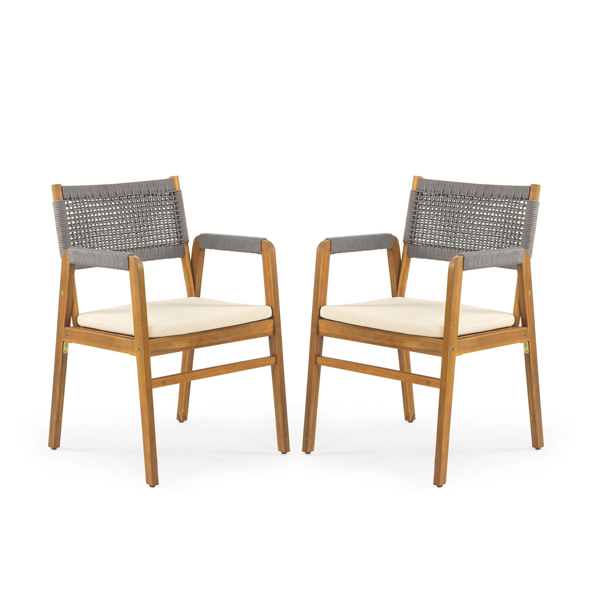 Outdoor Acacia Wood Dining Armchair With Cushion (Set of 2)