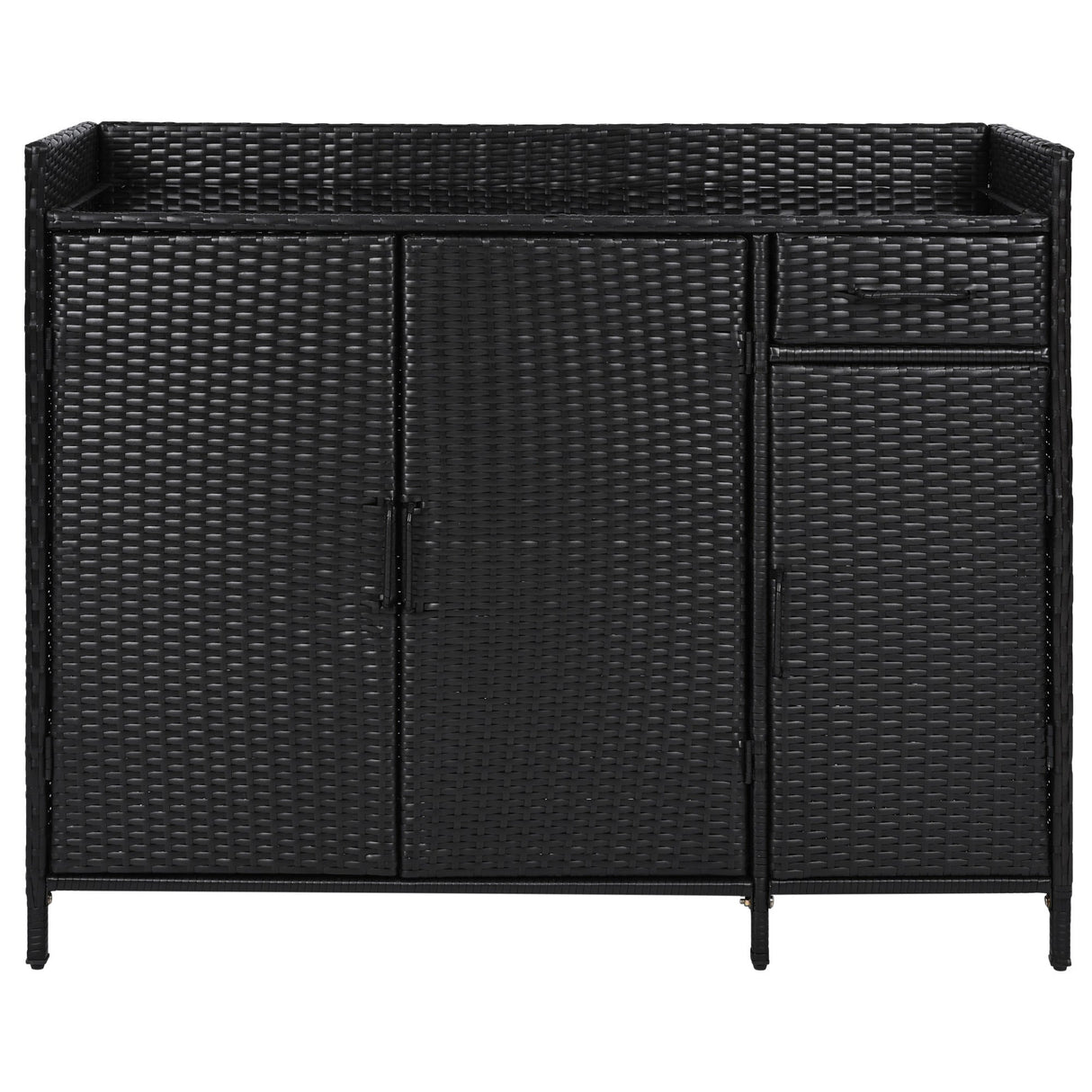 K&K 47.5"W Wicker Outdoor Storage Cabinet with Tempered Glass Desktop