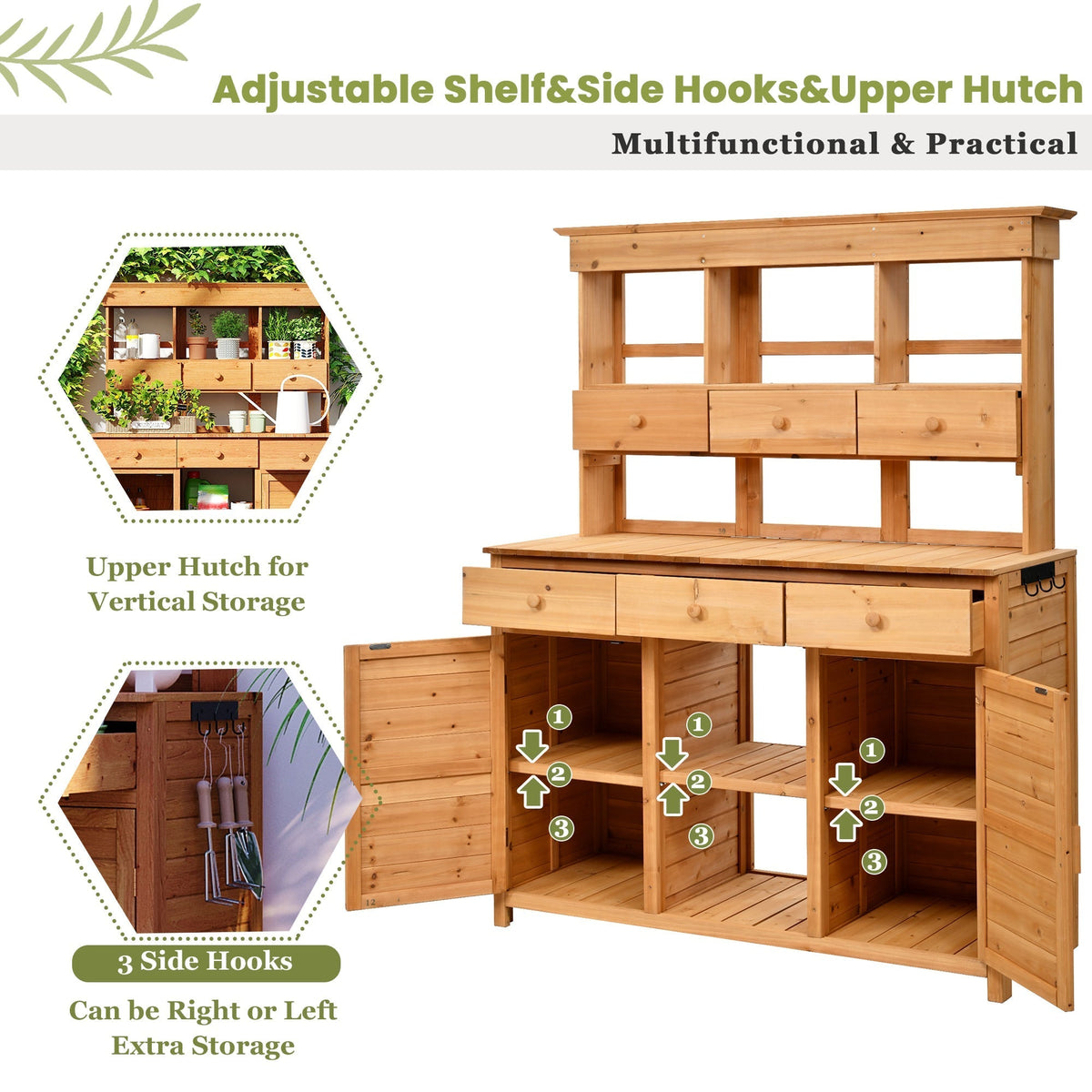TOPMAX 65.7'' Tall Garden Potting Bench Table with Hutch