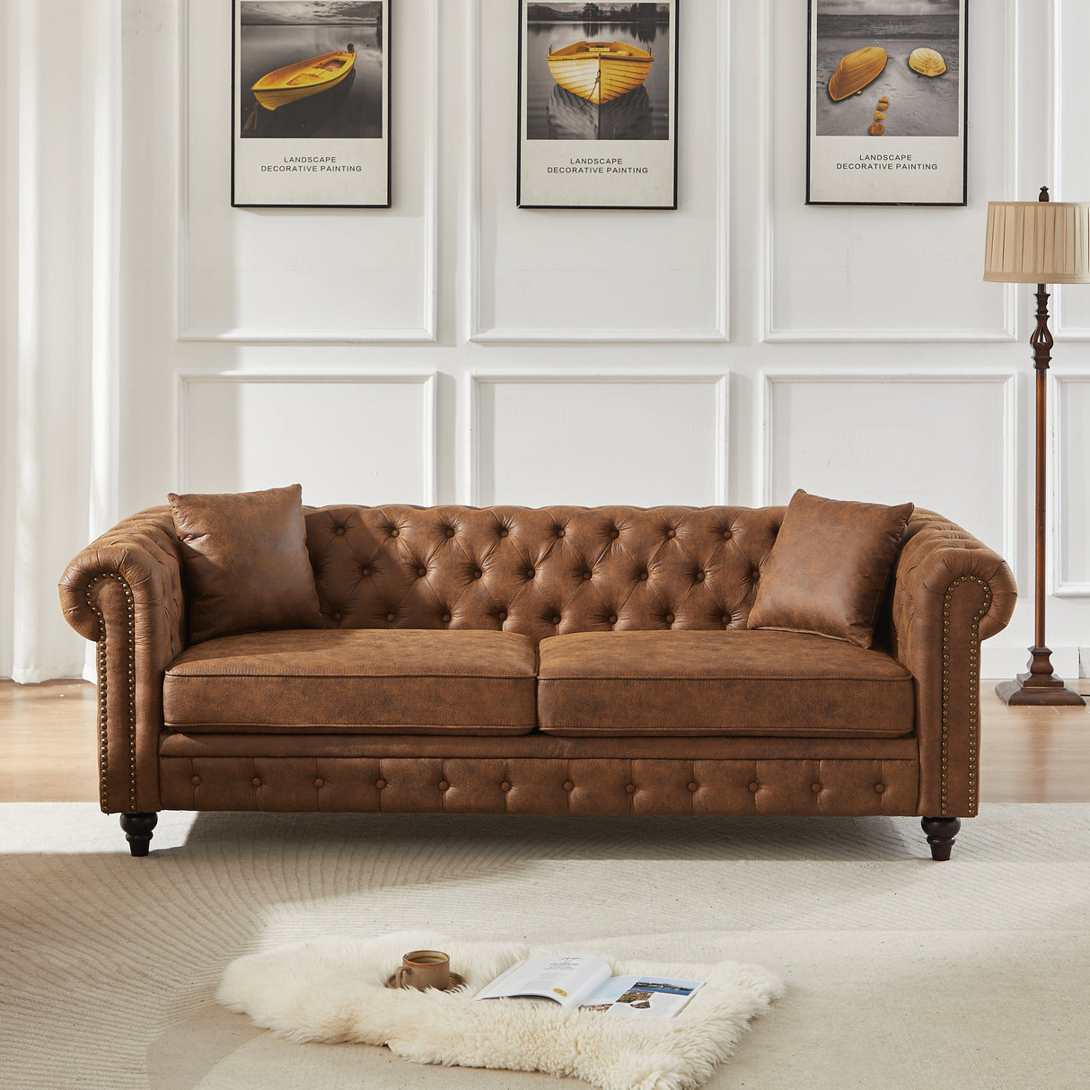 Tech Fabric Chesterfield Sofa with Rolled Arms - 3 Seater