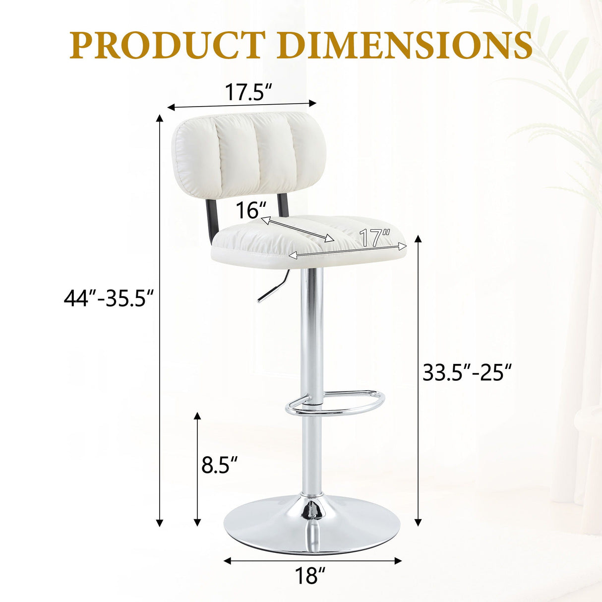 Adjustable Height Bar Stools With Footrest For Kitchen Island (Set of 2)