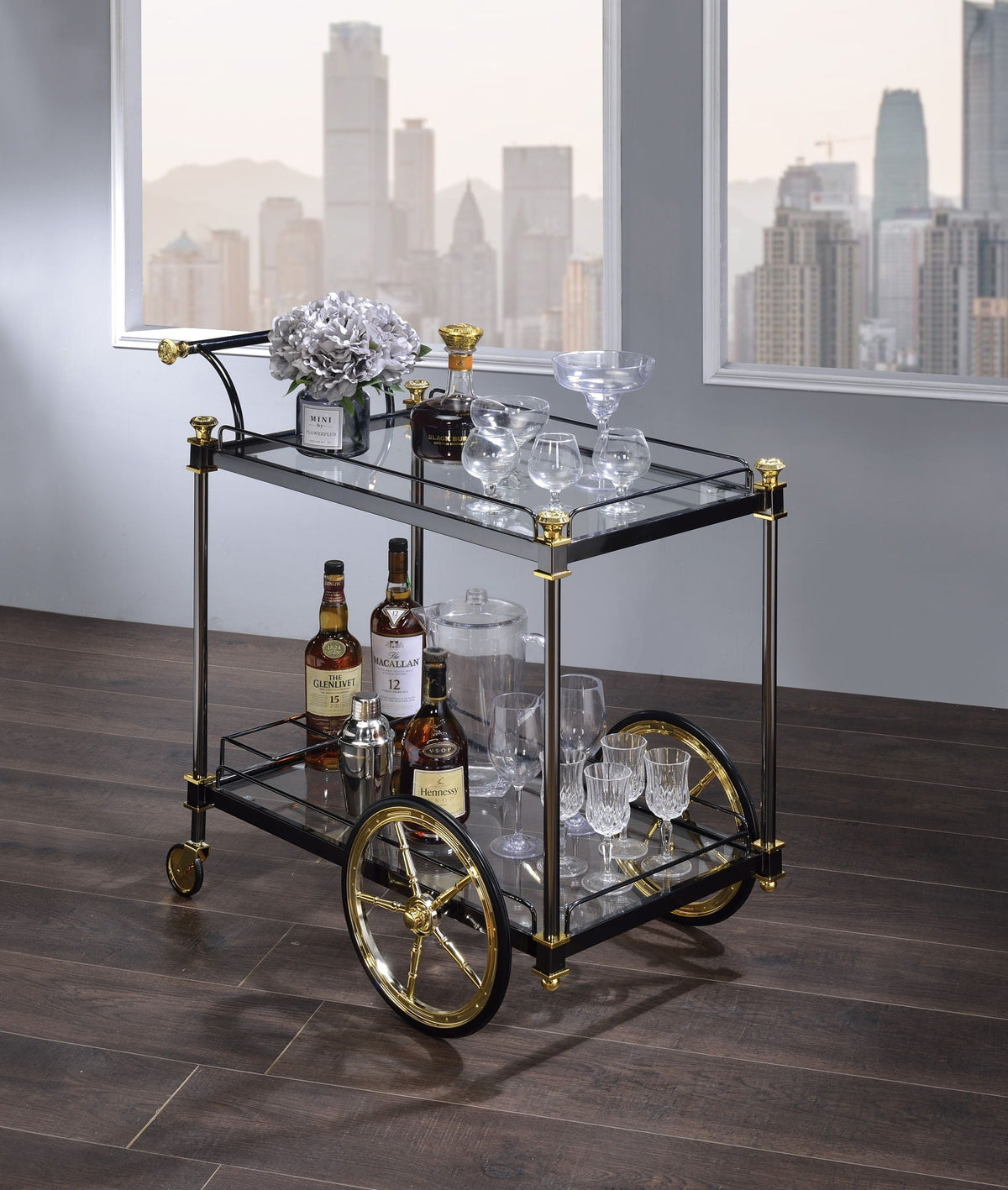 Cyrus Clear Glass Serving Cart - Black / Gold