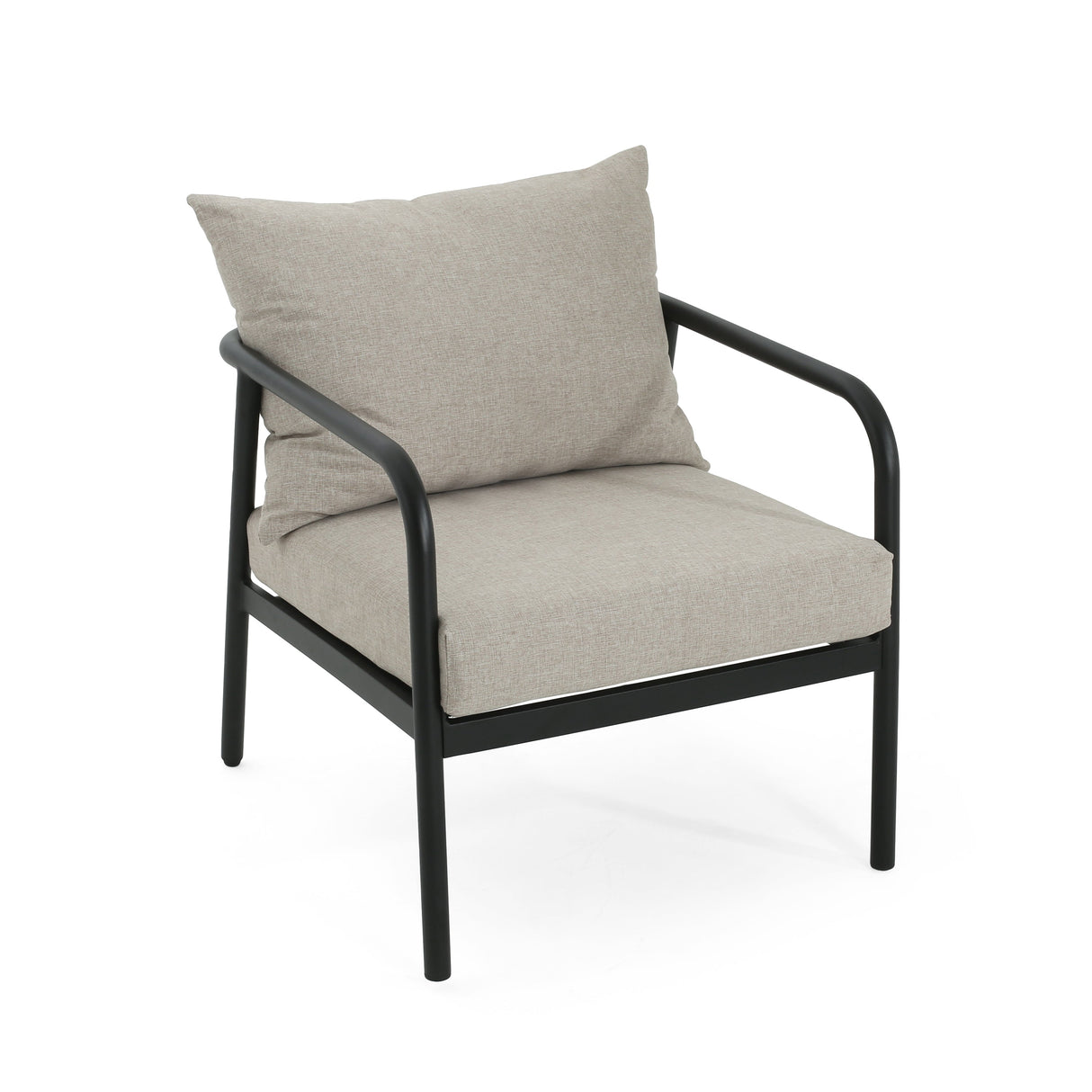 Leora Modern Minimalist Round Tube Sofa Chair with Cushions in Beige and Black Aluminum