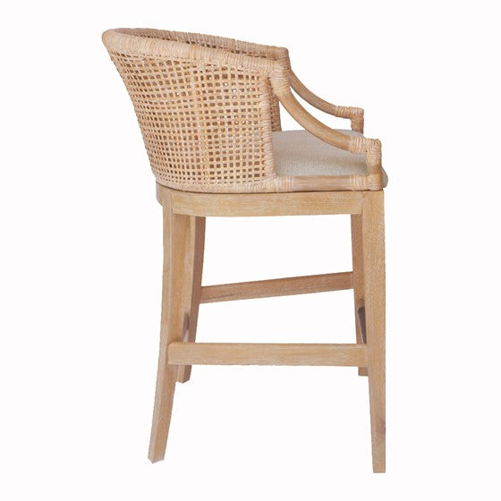 Broadenx 25" Counter Stool with Rattan Rounded Back and Recessed Arms