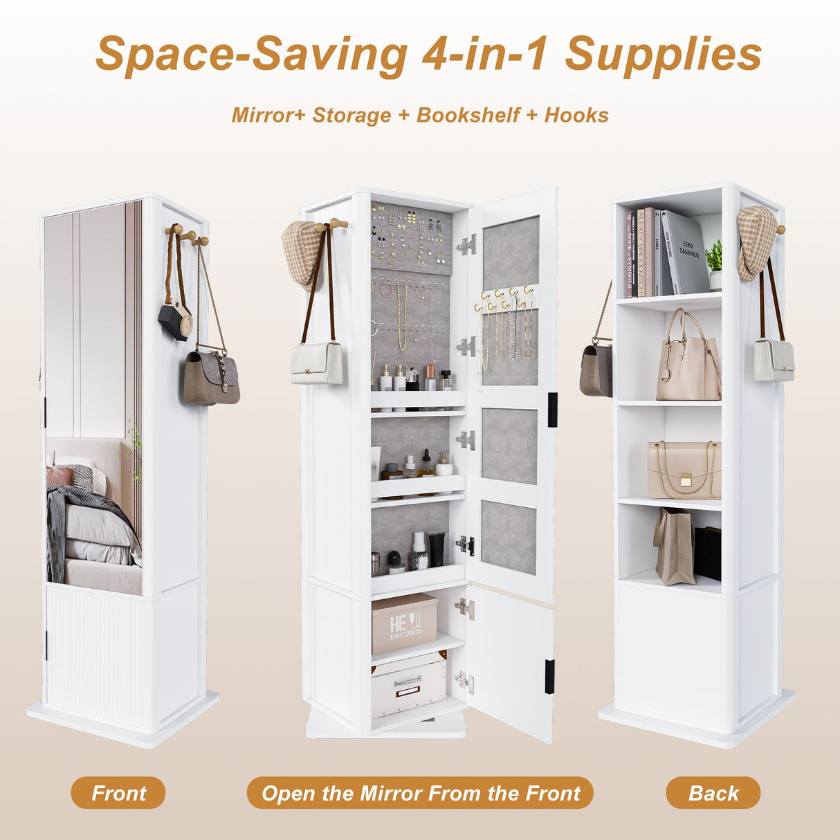 360° Rotating Makeup Cabinet With Full Length Mirror