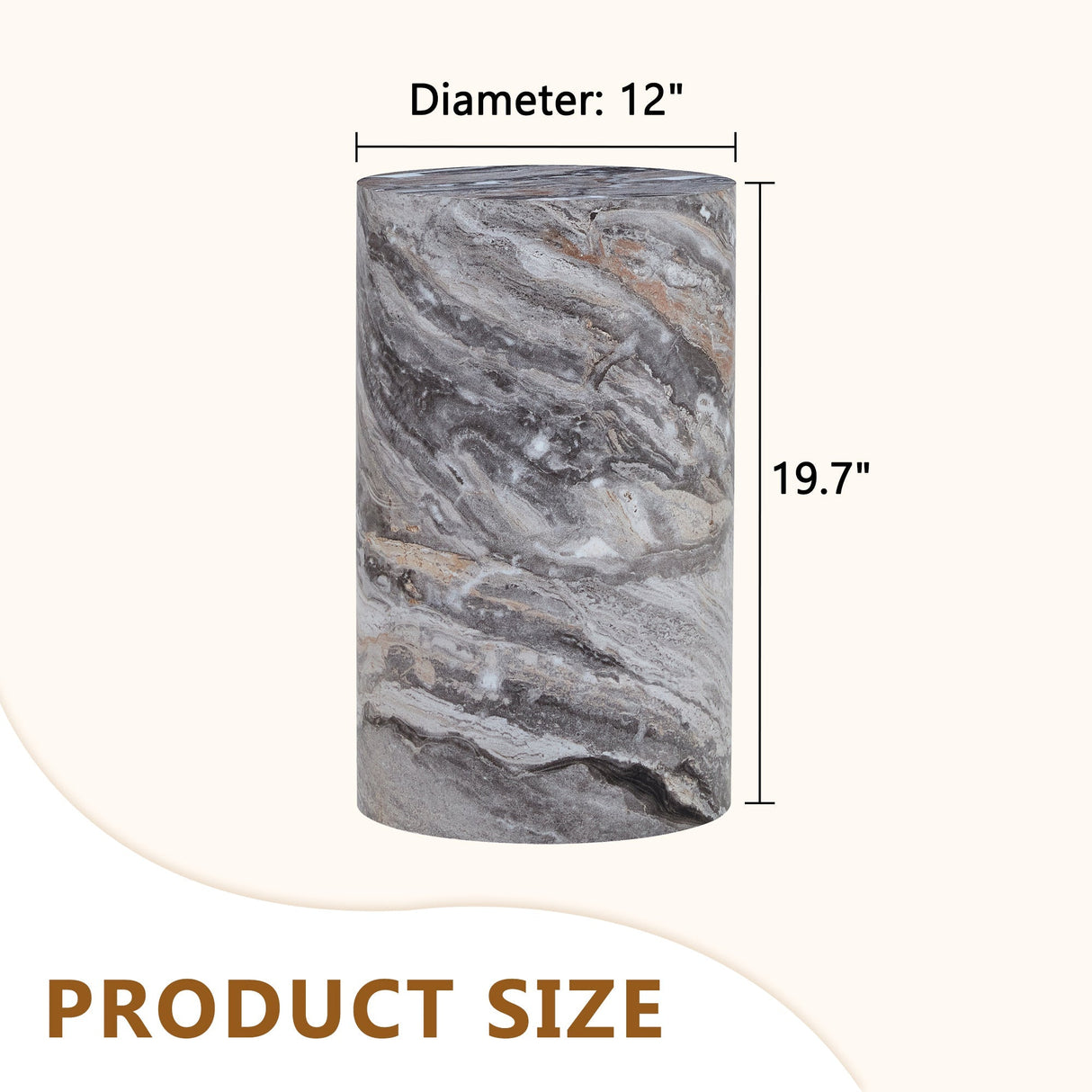 Simple Grey Marble Textured Cylindrical Coffee Table