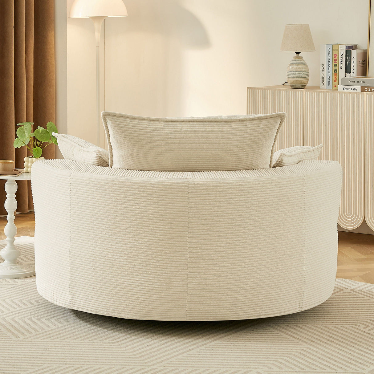 360° Swivel Accent Barrel Chair With Dual Layer Cushion And 3 Removable Pillows