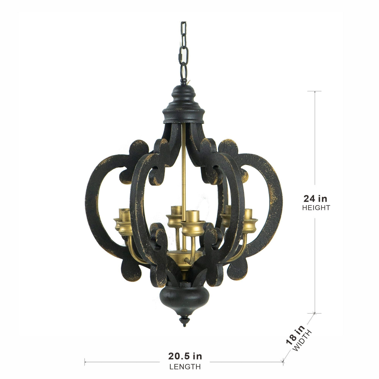 Farmhouse Chandelier, 6 Light Wood Chandelier Pendant Light Fixture With Adjustable Chain For Dining Room Living Room Entryway, Bulb Not Included