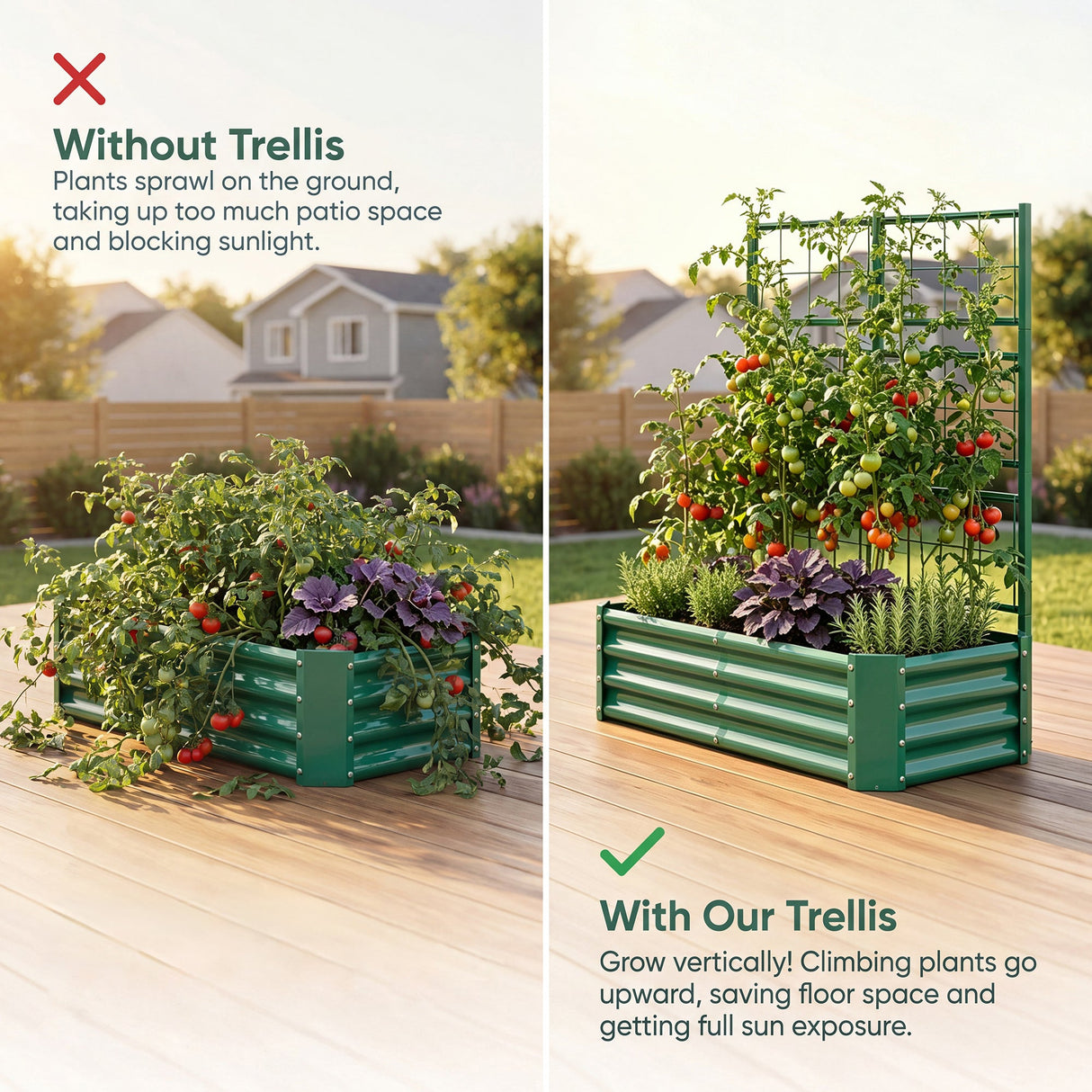 4x2x1FT Galvanized Raised Garden Bed with Arch Trellis